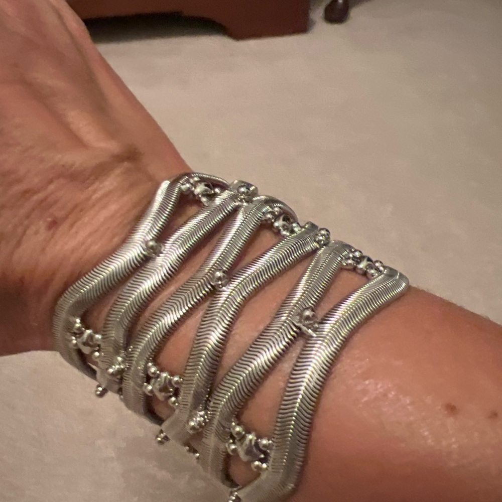 Polished Silver Multi-Band Wave Bracelet